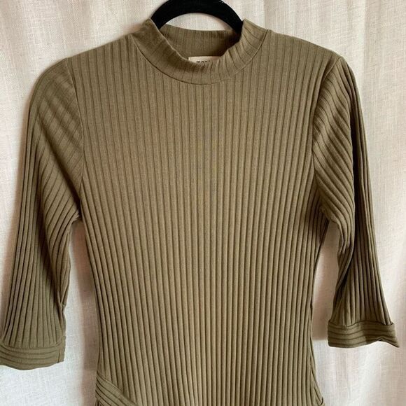 Monteau Womens XL Olive Green Knit Sweater Ribbed Quarter Sleeve Mock Neck - Picture 6 of 12